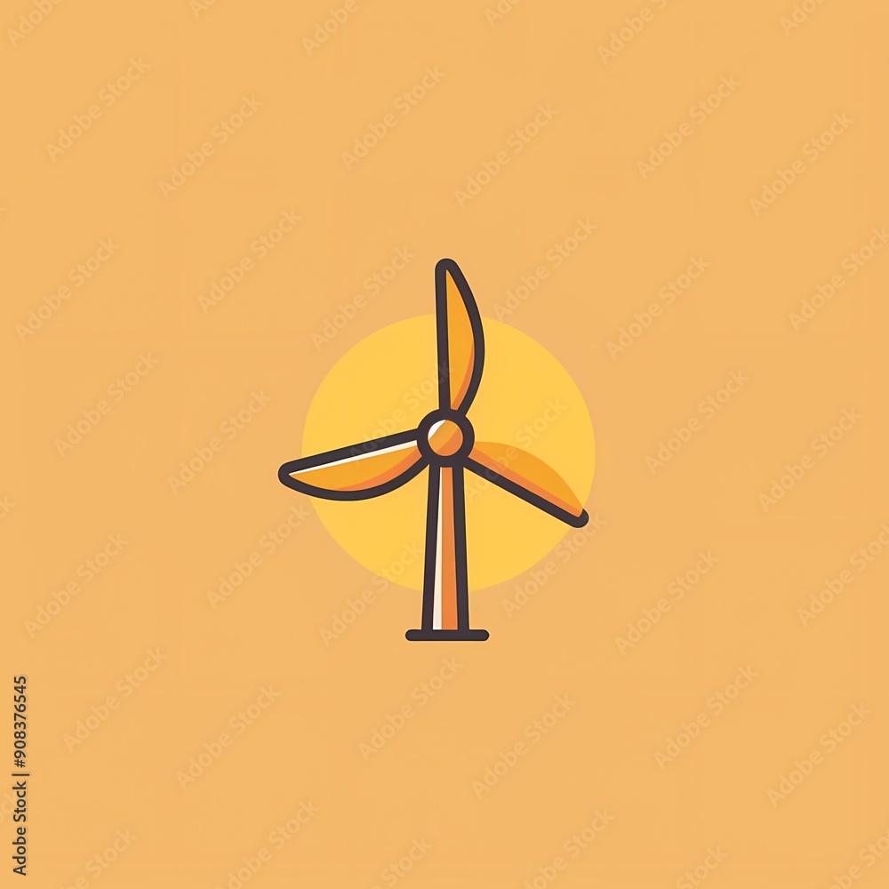 Stylized wind turbine illustration against a warm background.