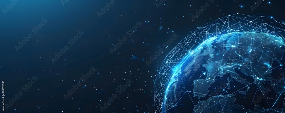 planet with connecting dot and line technology planet with connecting dot and line technology
