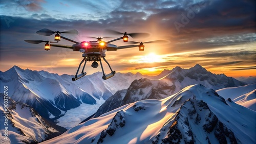 Drone Soaring Above Rugged Peaks  Generative AI