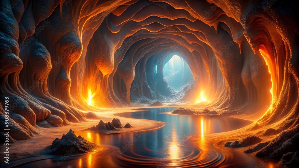 Molten Glow: An Abstract Orange Cave of Liquid Light AI Generated Molten Glow: An Abstract Orange Cave of Liquid Light AI Generated