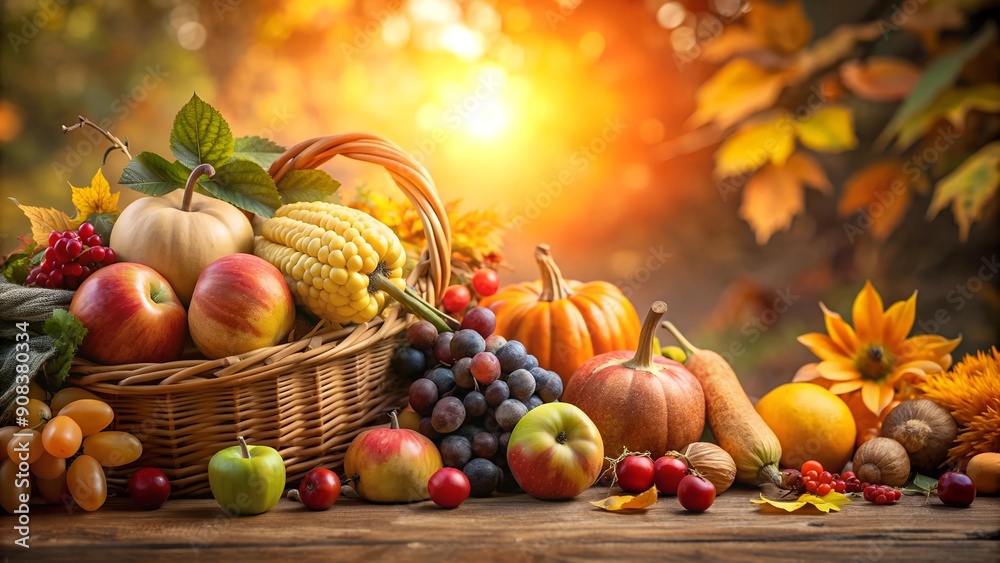 Golden Hour Glow: A Still Life of Autumnal Bounty  generative AI