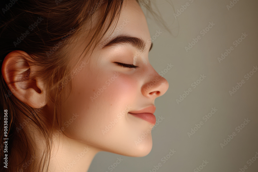 A close up of a girl's face with her eyes closed A close up of a girl's face with her eyes closed