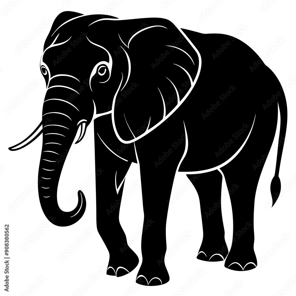 Fototapeta premium elephant isolated on white, elephant vector illustration, animal vector art, elephant silhouette, pet vector icon, eps, elephant cartoon