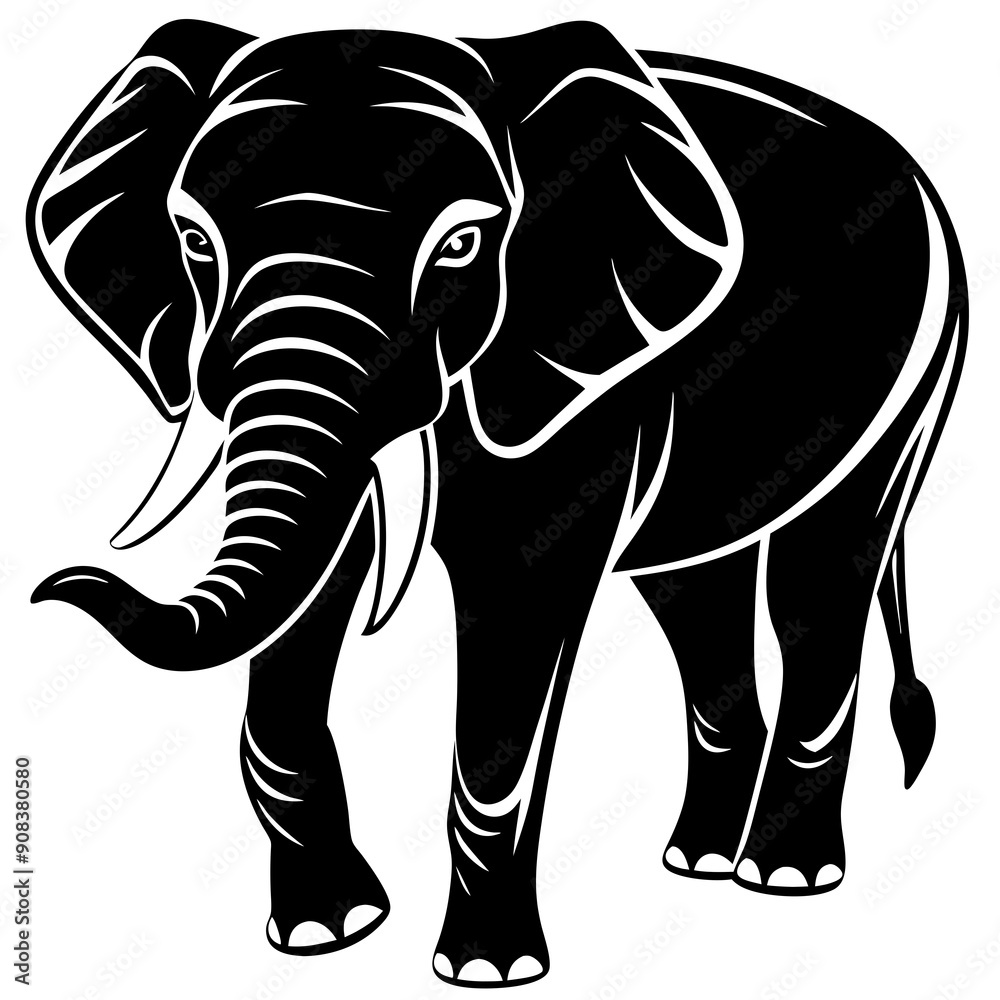 Fototapeta premium elephant isolated on white, elephant vector illustration, animal vector art, elephant silhouette, pet vector icon, eps, elephant cartoon