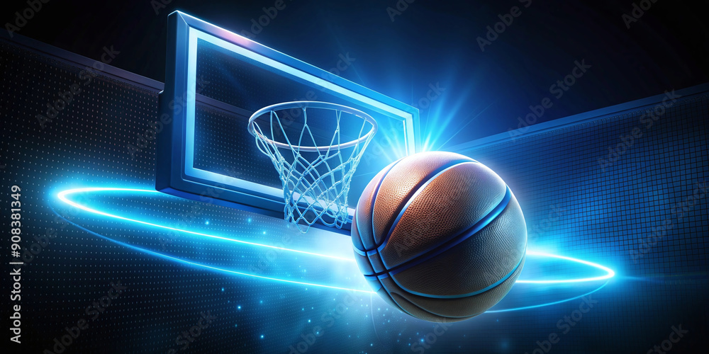 Dynamic basketball shot with futuristic glowing hoop and ball, perfect for sports branding, fitness ads, game promotions, digital marketing, and team merchandise designs Dynamic basketball shot with futuristic glowing hoop and ball, perfect for sports branding, fitness ads, game promotions, digital marketing, and team merchandise designs