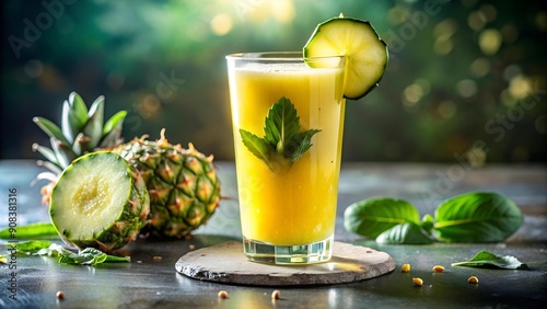 A Splash of Sunshine: Vibrant Pineapple Juice with Cucumber and Spinach AI generated