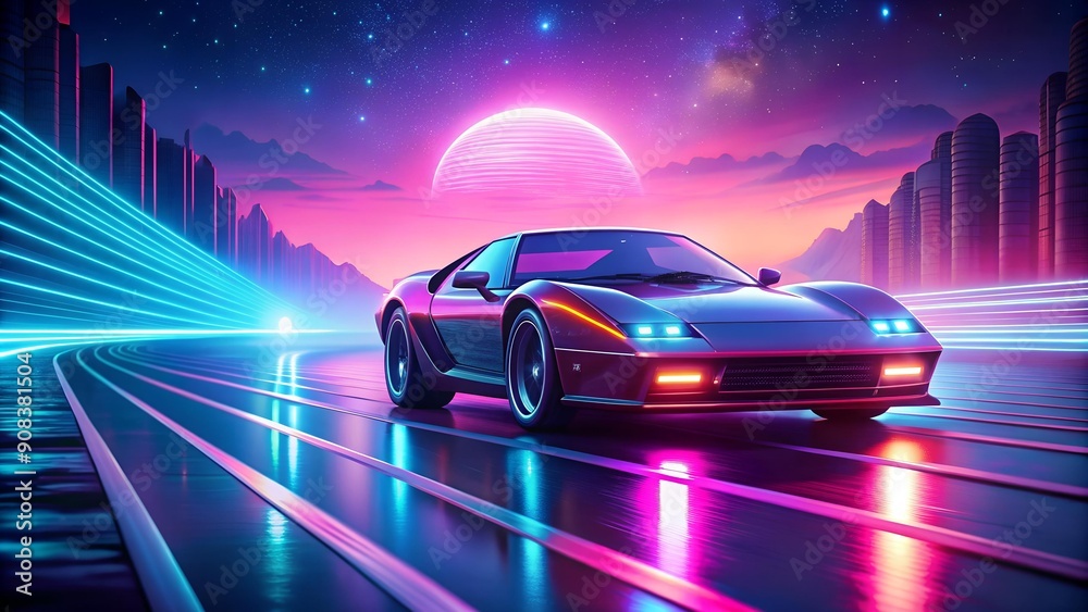 Neon Nightscape: A Retro Synthwave Journey Through a Glittering Highway Generative AI Neon Nightscape: A Retro Synthwave Journey Through a Glittering Highway Generative AI