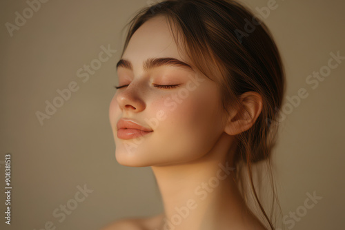 A close up of a girl's face with her eyes closed