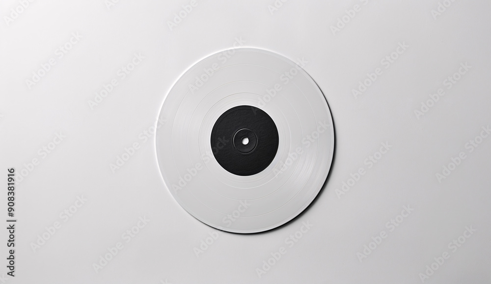 White vinyl record on minimalist white background in flat lay White vinyl record on minimalist white background in flat lay