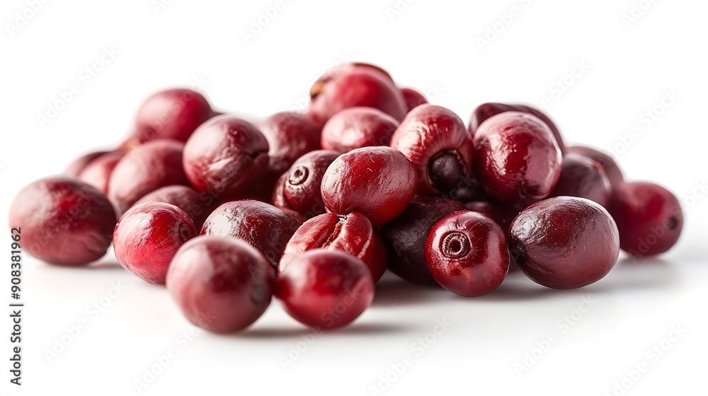 Red coffee beans isolated on white background with clipping path : Generative AI