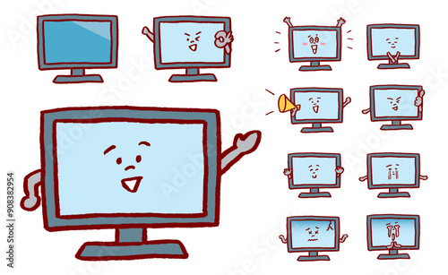ゆるい線描かれたかわいいテレビ