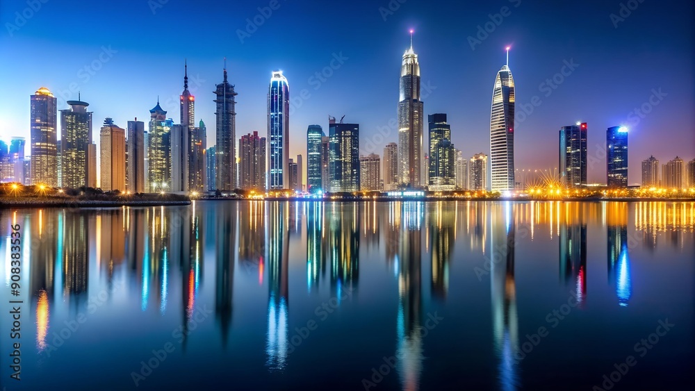 Dubai's Glittering Skyline - A Symphony of Lights and Shadows AI Generated Dubai's Glittering Skyline - A Symphony of Lights and Shadows AI Generated
