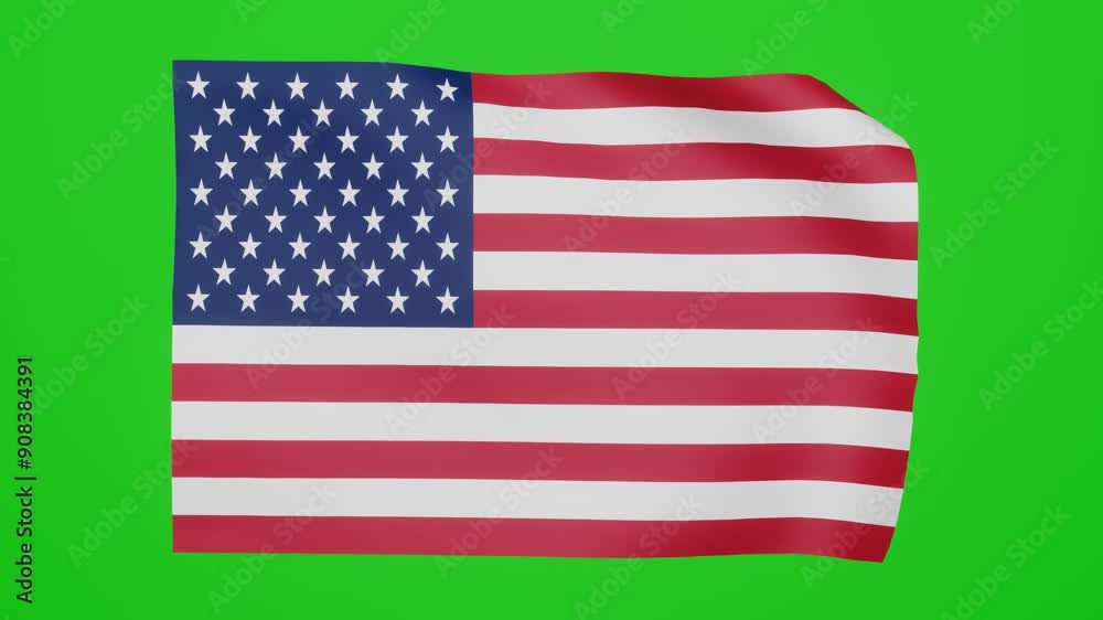 3D animation of American (USA) waving flag on a green background. the USA national flag waving smoothly isolated on a green screen. the American flag is flying on a green background. 3D animation of American (USA) waving flag on a green background. the USA national flag waving smoothly isolated on a green screen. the American flag is flying on a green background.