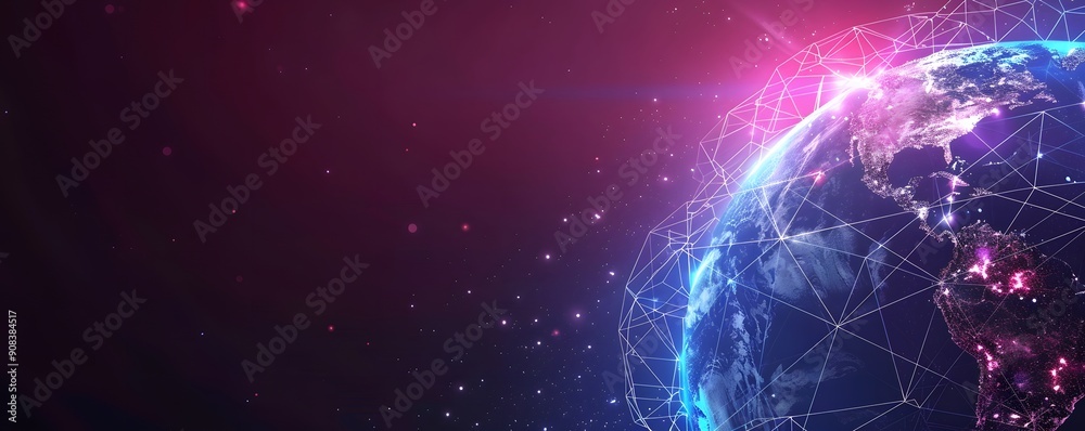 planet with connecting dot and line technology planet with connecting dot and line technology