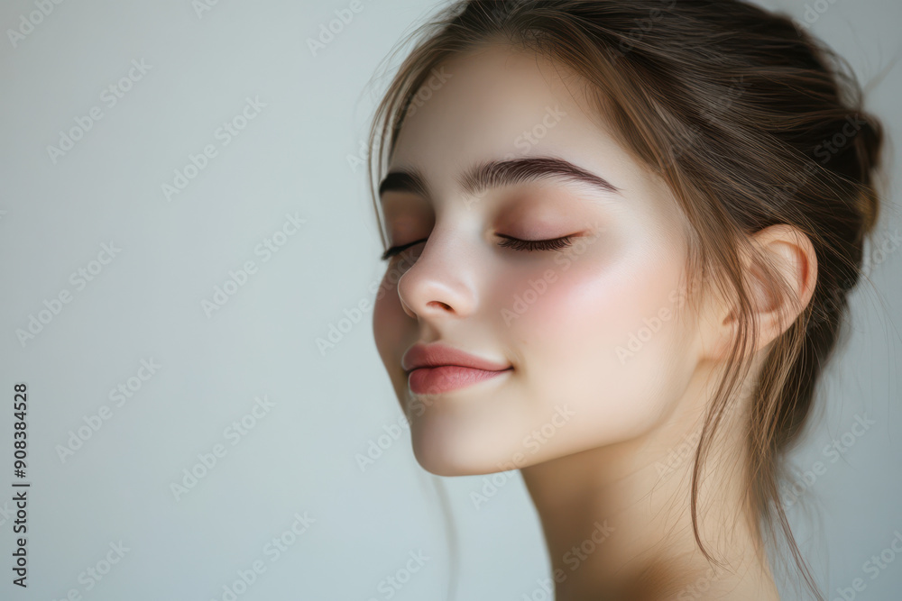 A close up of a girl's face with her eyes closed A close up of a girl's face with her eyes closed