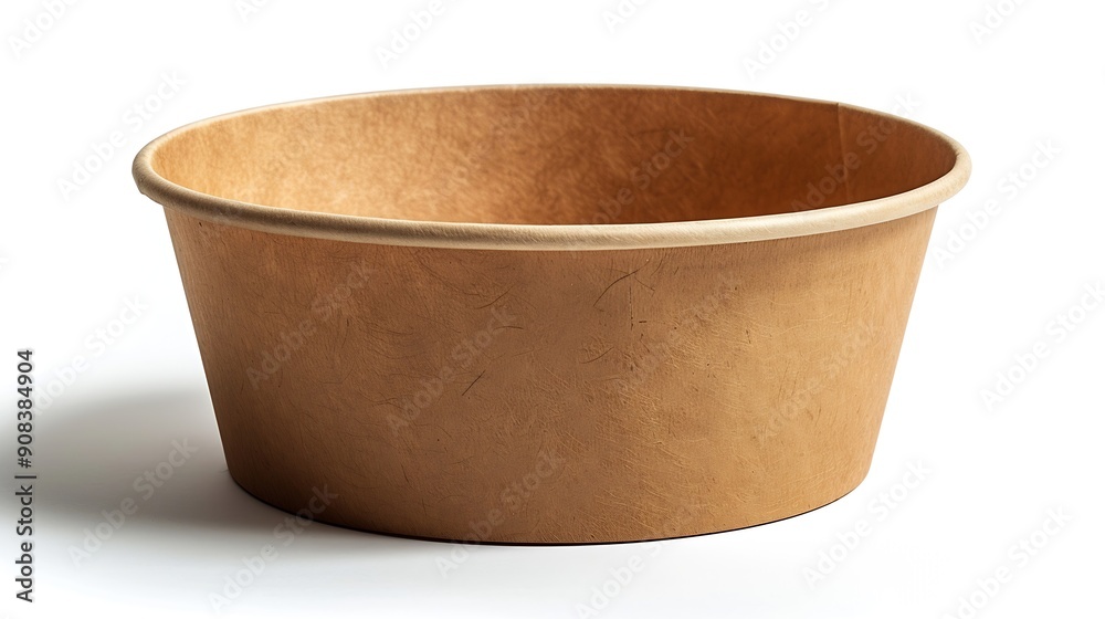 Side view closeup of empty single brown paper bowl isolated on white background with clipping path : Generative AI Side view closeup of empty single brown paper bowl isolated on white background with clipping path : Generative AI
