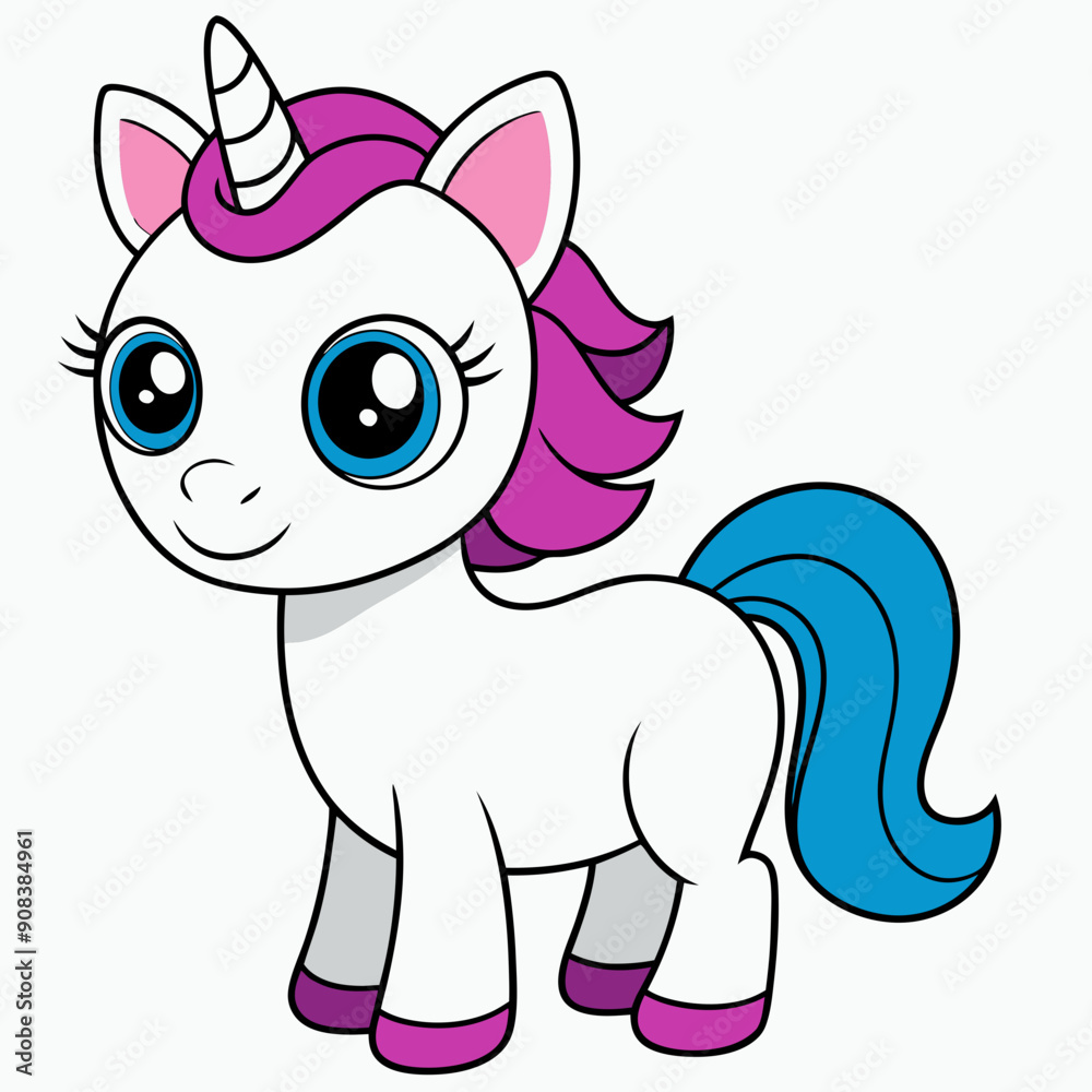 Naklejka premium Unicorn isolated on white, Unicorn vector illustration, animal vector art, Unicorn silhouette, pet vector icon, eps, Unicorn cartoon