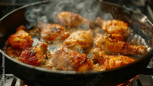 chicken broasted with potato Broasted chicken is battered and cooked in oil as well but deep fried in a pressure cooker : Generative AI photo