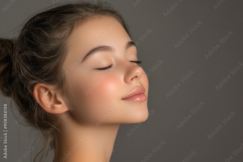 A close up of a girl's face with her eyes closed A close up of a girl's face with her eyes closed