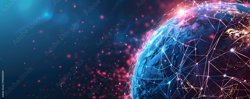 planet with connecting dot and line technology planet with connecting dot and line technology