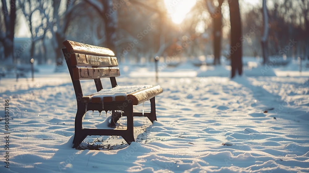 empty park bench in the snow : Generative AI empty park bench in the snow : Generative AI