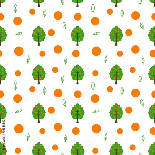 seamless pattern of tree and oranges