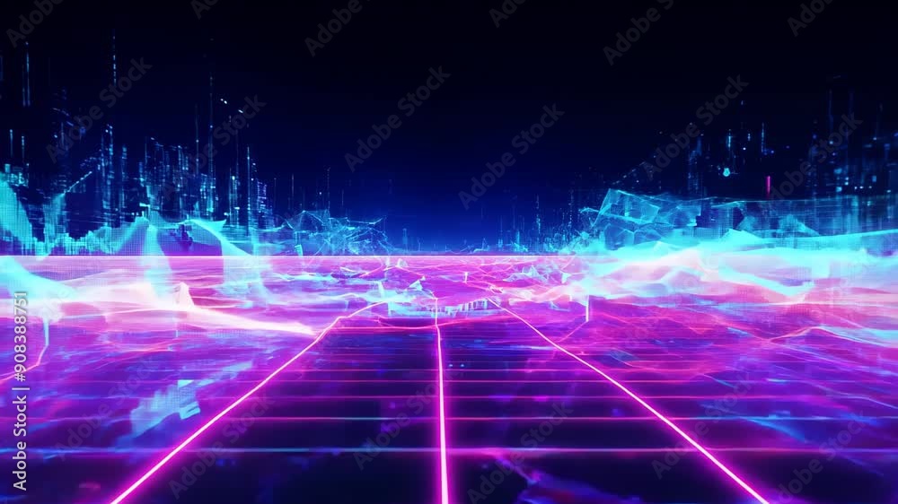 Vibrant neon cityscape with dynamic light trails and digital effects simulating a high-speed movement Vibrant neon cityscape with dynamic light trails and digital effects simulating a high-speed movement