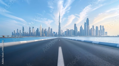 Panoramic skyline with empty road : Generative AI