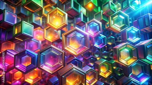 Shimmering Hexagonal Prism: An Abstract Symphony of Light and Color Generative AI