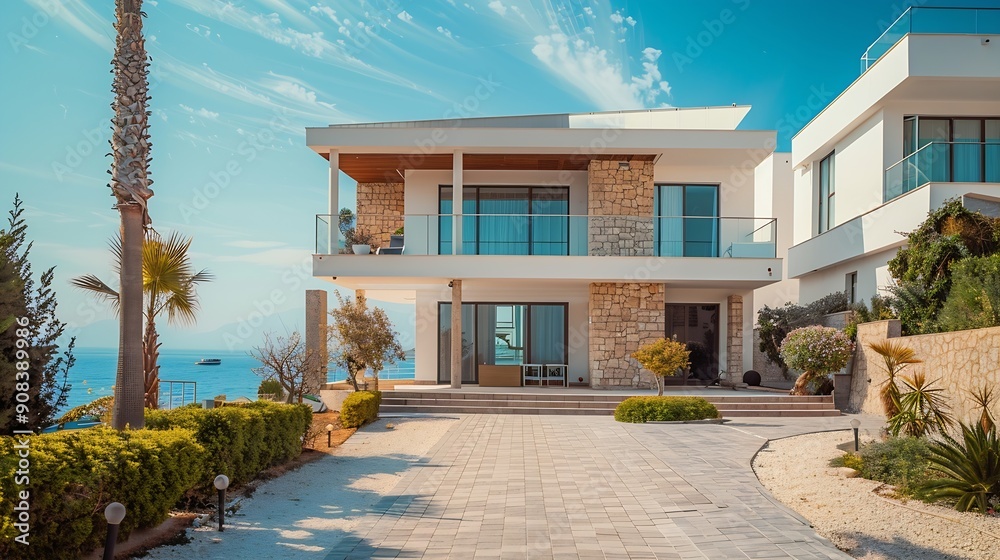 Fototapeta premium View of private villa in Protaras Cyprus : Generative AI
