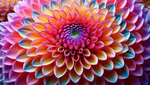 close up top view of red dahlia flower