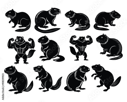 beaver silhouette set
