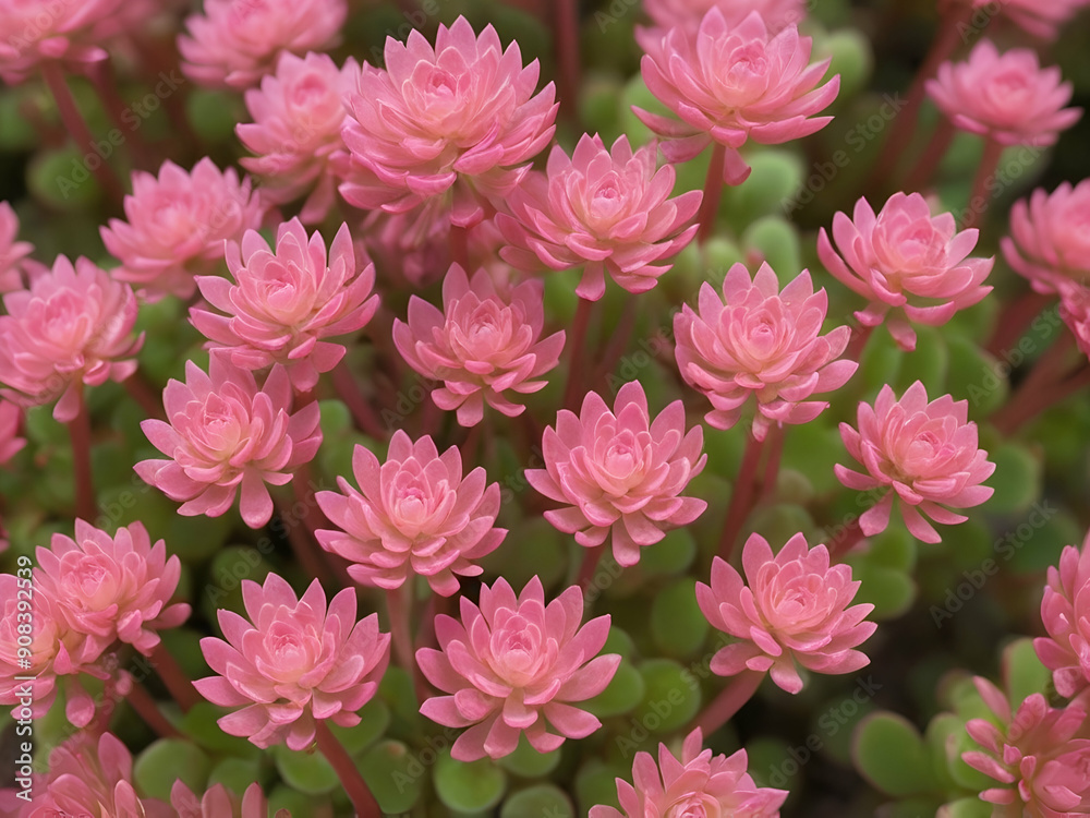 abstract glowing Pink sedum or orpine flowering abstract glowing Pink sedum or orpine flowering