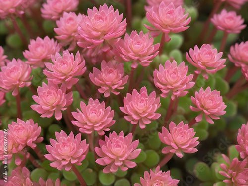 abstract glowing Pink sedum or orpine flowering
