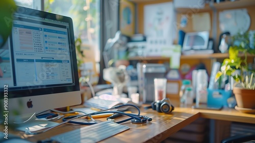 Health check doctors desk during health screening appointment : Generative AI