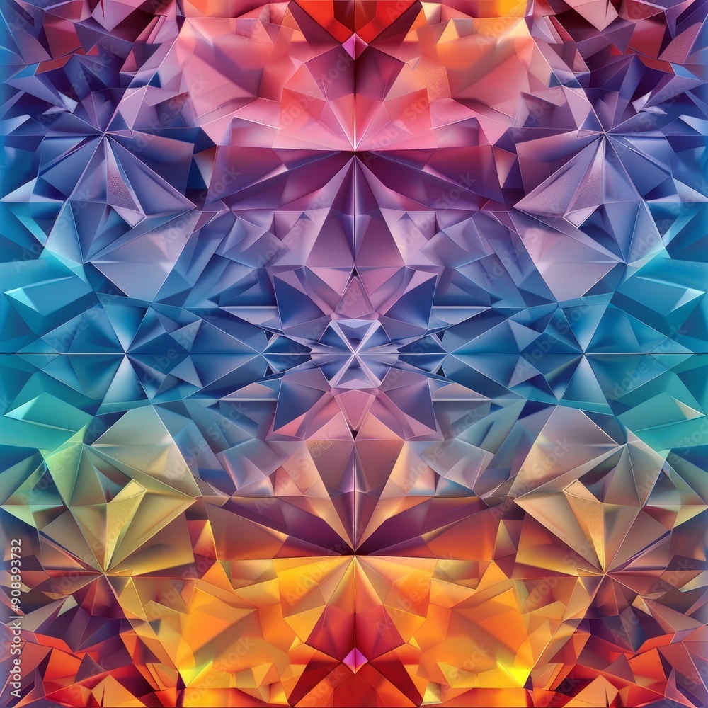 Geometric Prism Abstraction: Symmetrical 3D Gradient Pattern of Triangular Forms with Depth. Geometric Prism Abstraction: Symmetrical 3D Gradient Pattern of Triangular Forms with Depth.