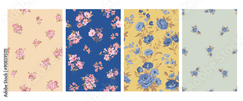Seamless pattern with vintage roses for summer dress fabrics