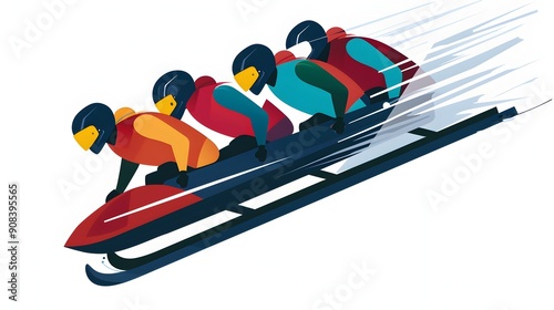 Minimalist of a Bobsled Team Racing on Ice and Snow