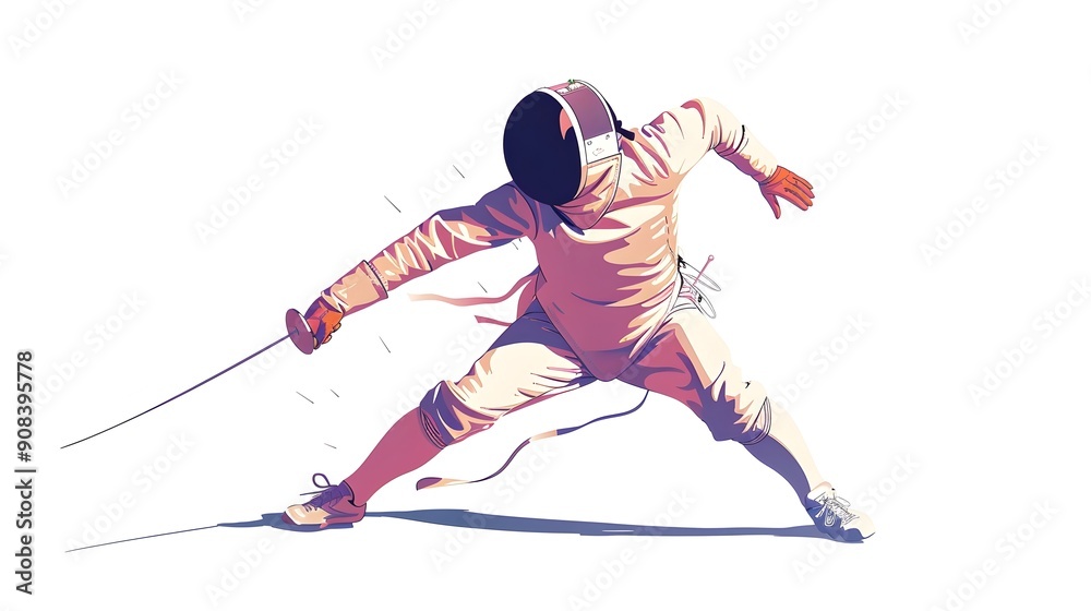Minimalist of a Fencer Lunging on White Background Minimalist of a Fencer Lunging on White Background