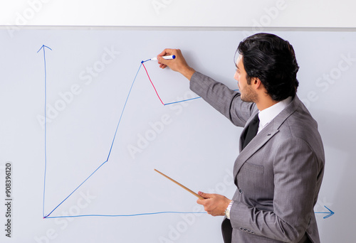 Young handsome businessman in front of whiteboard