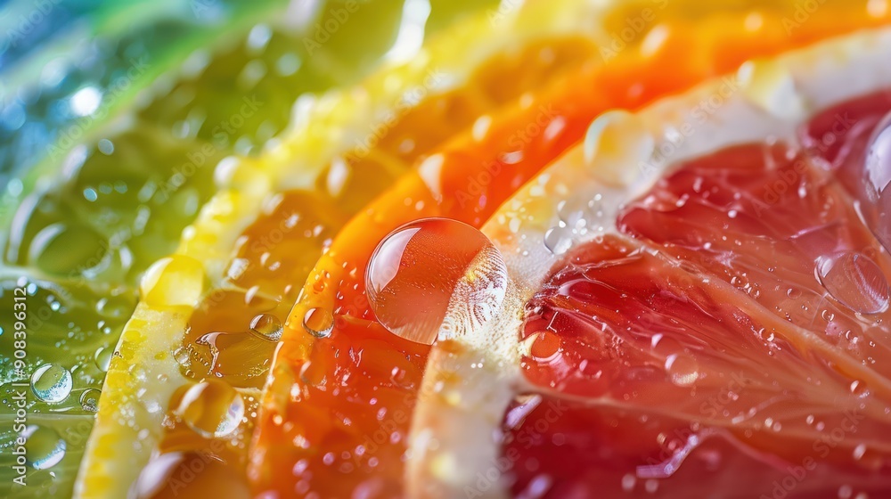 Fresh orange and lemon slices with a splash of water, big close up view angle, drink beverage background.