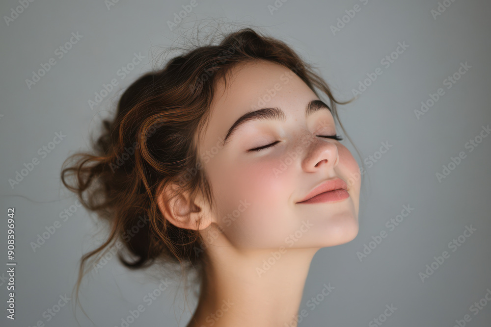 A close up of a girl's face with her eyes closed A close up of a girl's face with her eyes closed