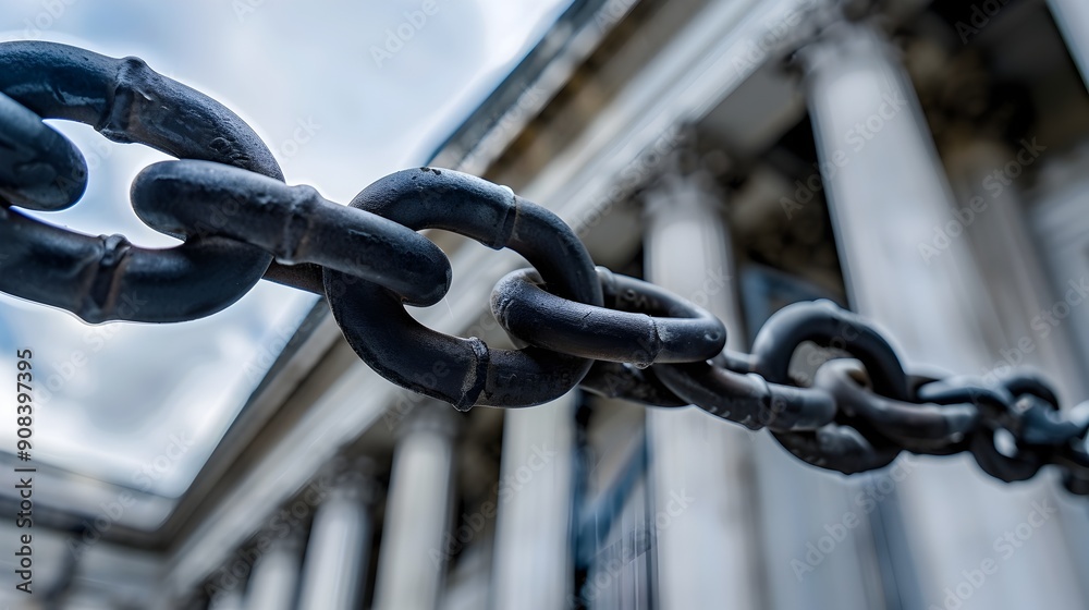 Broken Chains Surrounding Government Building Symbolizing Freedom from Corruption Broken Chains Surrounding Government Building Symbolizing Freedom from Corruption