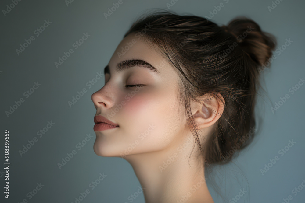 A close up of a girl's face with her eyes closed A close up of a girl's face with her eyes closed