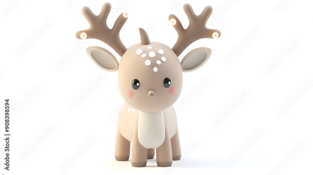 Adorable Pastel Clay Deer with Lighted Antlers on White Background Adorable Pastel Clay Deer with Lighted Antlers on White Background