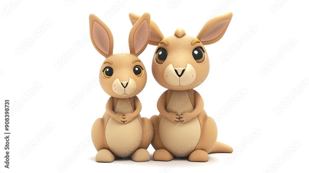 Adorable 3D Pastel Clay Kangaroo with Joey Peeking Out on Isolated White Background Adorable 3D Pastel Clay Kangaroo with Joey Peeking Out on Isolated White Background