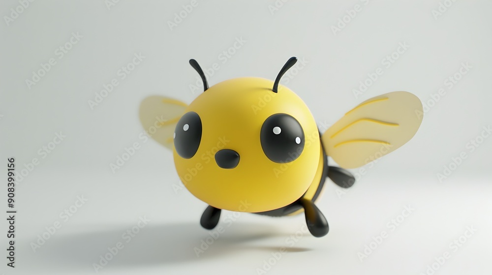 Adorable Pastel Clay Bumblebee Facing Front with Tiny Wings on White Background Adorable Pastel Clay Bumblebee Facing Front with Tiny Wings on White Background