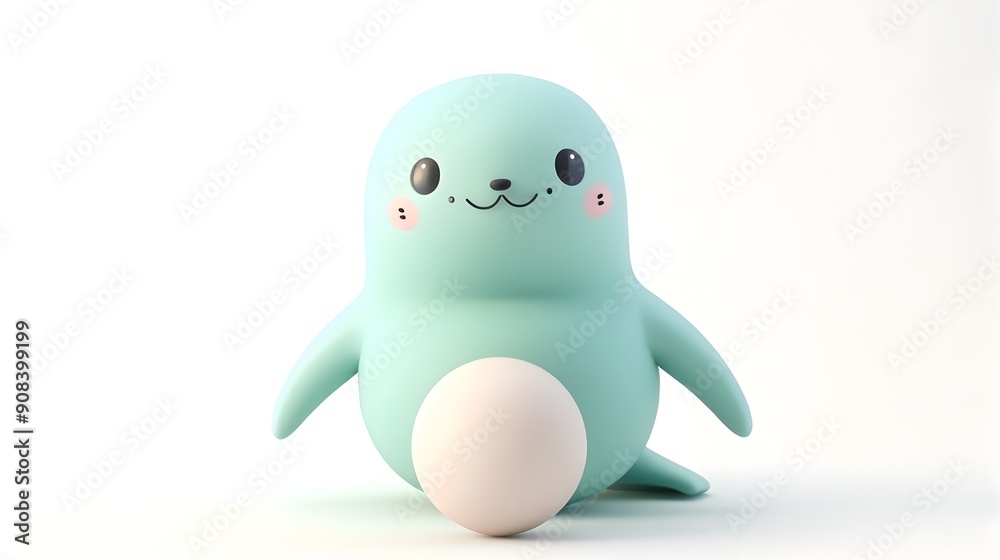 Adorable Pastel Clay Seal Balancing Playful Sphere on White Background Adorable Pastel Clay Seal Balancing Playful Sphere on White Background