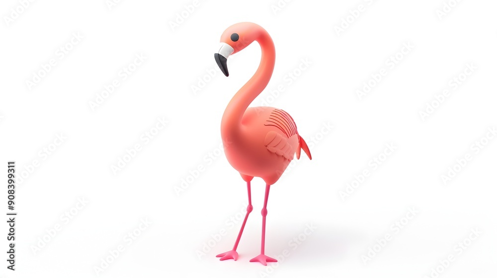 Fototapeta premium Adorable Pastel Clay Flamingo Sculpture on White Background