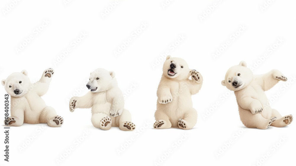 Polar bear cubs, playing in the snow, adorable and playful, Watercolor style Polar bear cubs, playing in the snow, adorable and playful, Watercolor style